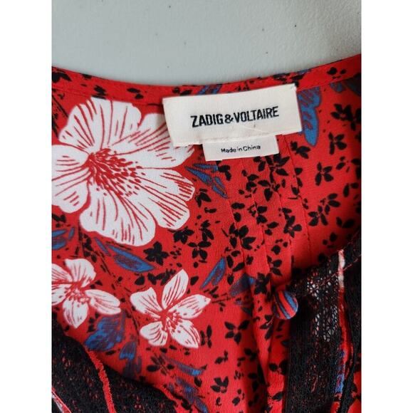 Zadig & Voltaire Remus Pensee Floral Silk Maxi Dress Size XS Red #2F504 - Picture 8 of 11